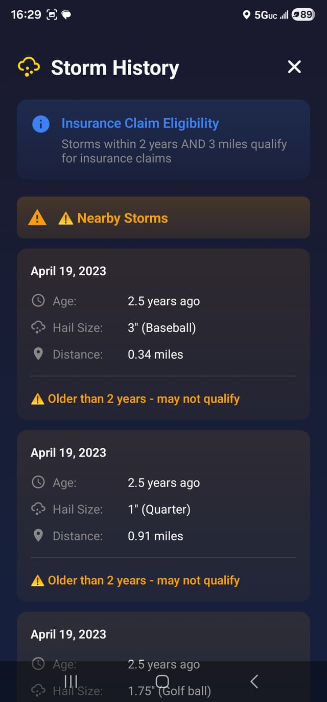 Storm history feature